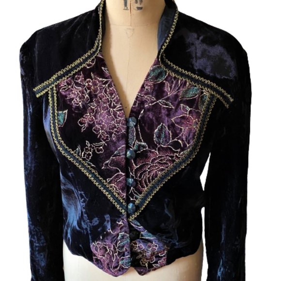 Vintage Jackets & Blazers - Vintage 80s Joseph  Ribkoff velvet crop embroidered fitted  jacket